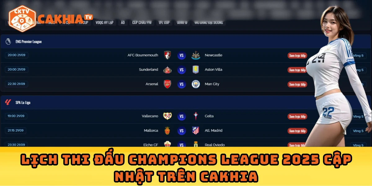 Lịch thi đấu Champions League 2025 cập nhật trên Cakhia